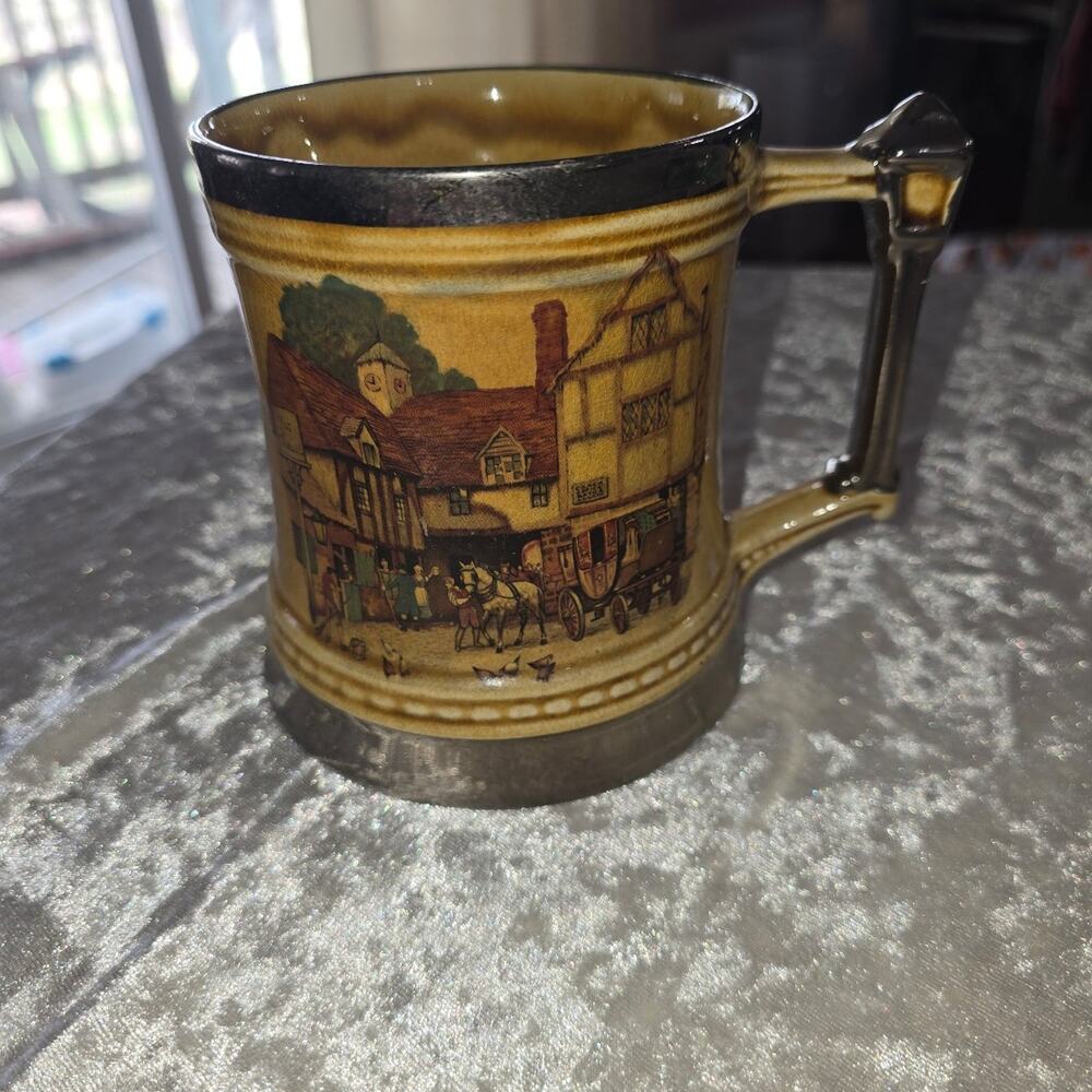 Vintage Princely Made Ceramic England Tankard Village Scene Lamppost Handle